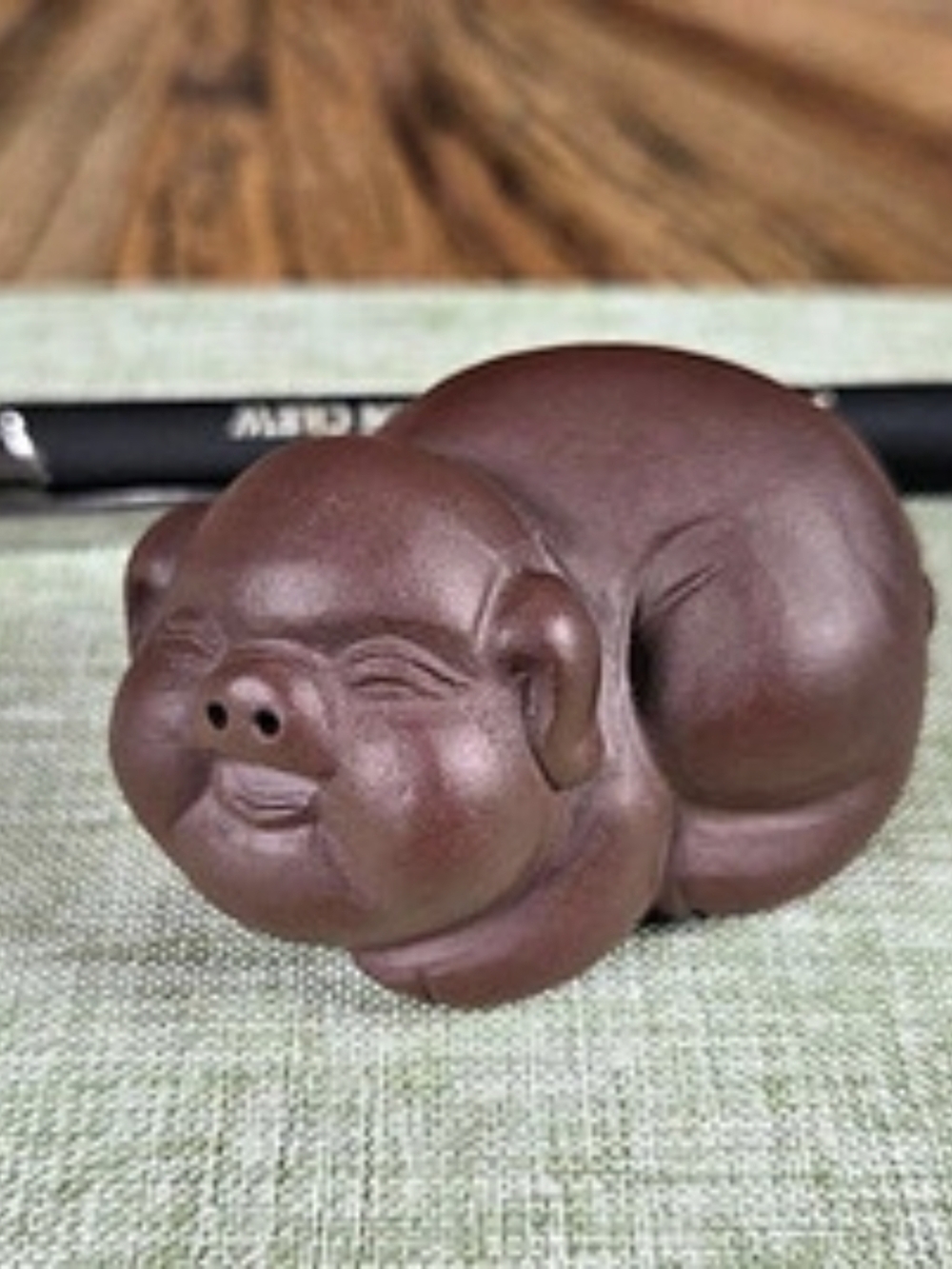 Chinese Clay Tea Pet Pig Figurine Unglazed Sleeping Piglet Good Luck